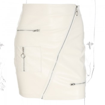 Womens Street Style A Line Skirt Summer High Waist Vogue Steampunk Leather Short Skirt White